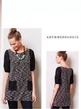 Anthropologie Postmark Tunic Top Womens Size Small Lace Sleeve Knit Boho